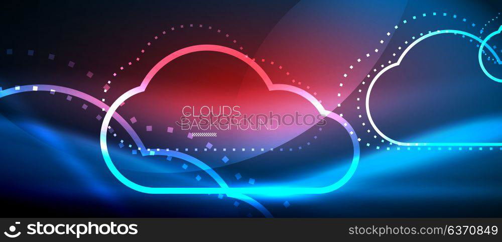 Vector cloud computing, storage concept. Vector blue cloud computing, storage concept, neon digital background