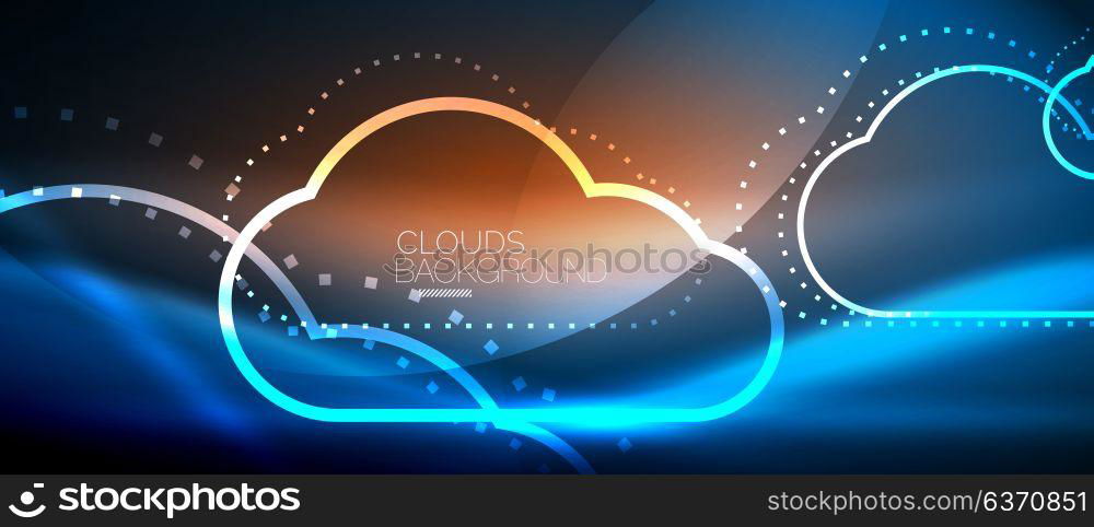 Vector cloud computing, storage concept. Vector blue cloud computing, storage concept, neon digital background