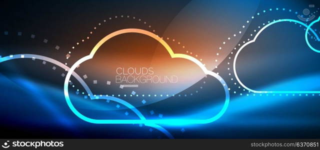 Vector cloud computing, storage concept. Vector blue cloud computing, storage concept, neon digital background