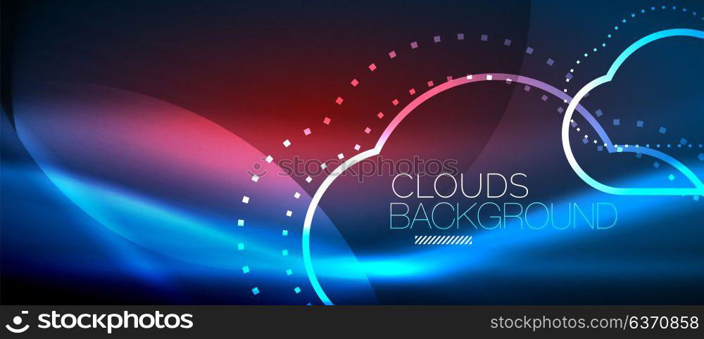Vector cloud computing, storage concept. Vector blue cloud computing, storage concept, neon digital background