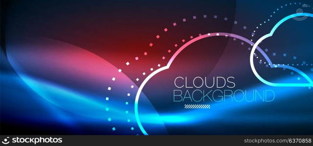Vector cloud computing, storage concept. Vector blue cloud computing, storage concept, neon digital background