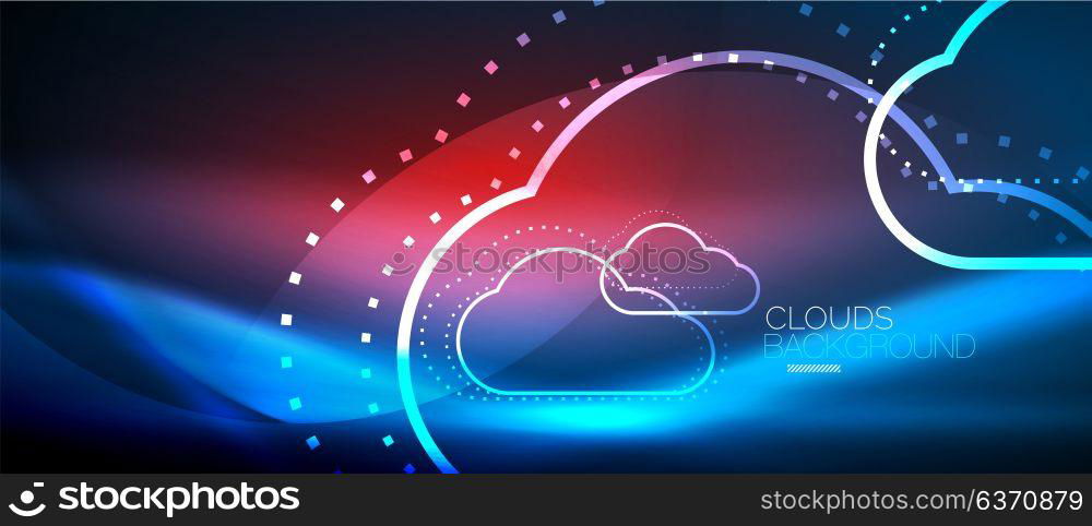 Vector cloud computing, storage concept. Vector blue cloud computing, storage concept, neon digital background