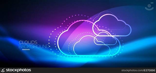 Vector cloud computing, storage concept. Vector blue cloud computing, storage concept, neon digital background