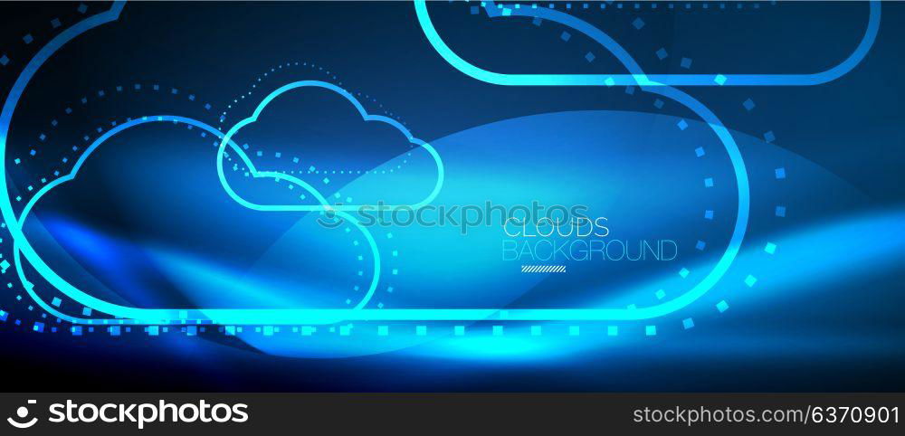 Vector cloud computing, storage concept. Vector blue cloud computing, storage concept, neon digital background