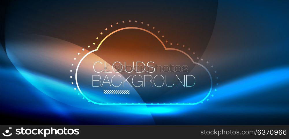 Vector cloud computing, storage concept. Vector blue cloud computing, storage concept, neon digital background