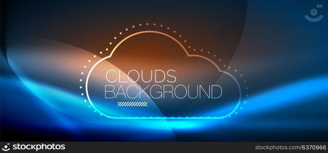 Vector cloud computing, storage concept. Vector blue cloud computing, storage concept, neon digital background