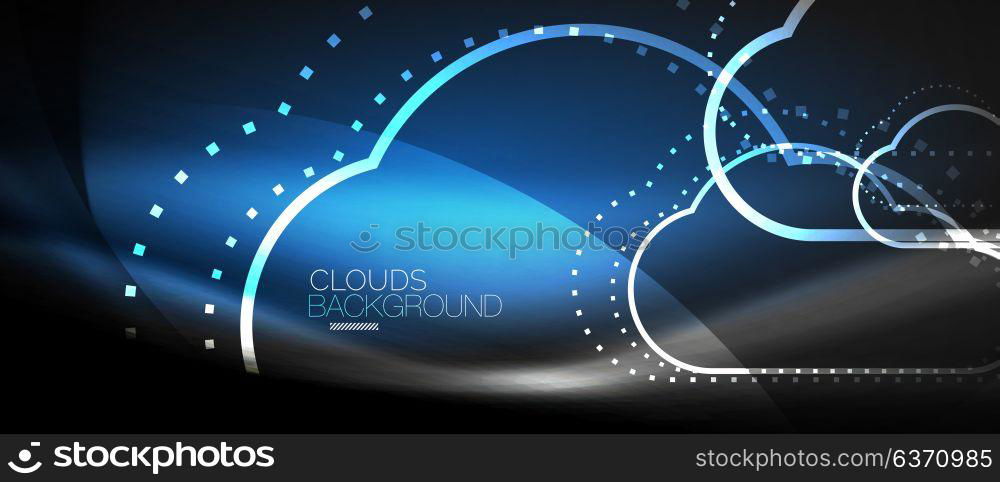 Vector cloud computing, storage concept. Vector blue cloud computing, storage concept, neon digital background