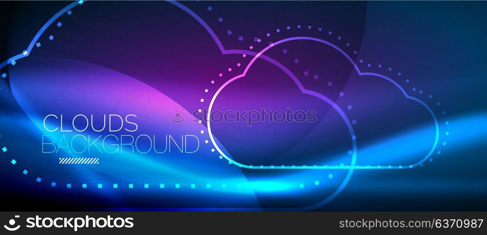 Vector cloud computing, storage concept. Vector blue cloud computing, storage concept, neon digital background