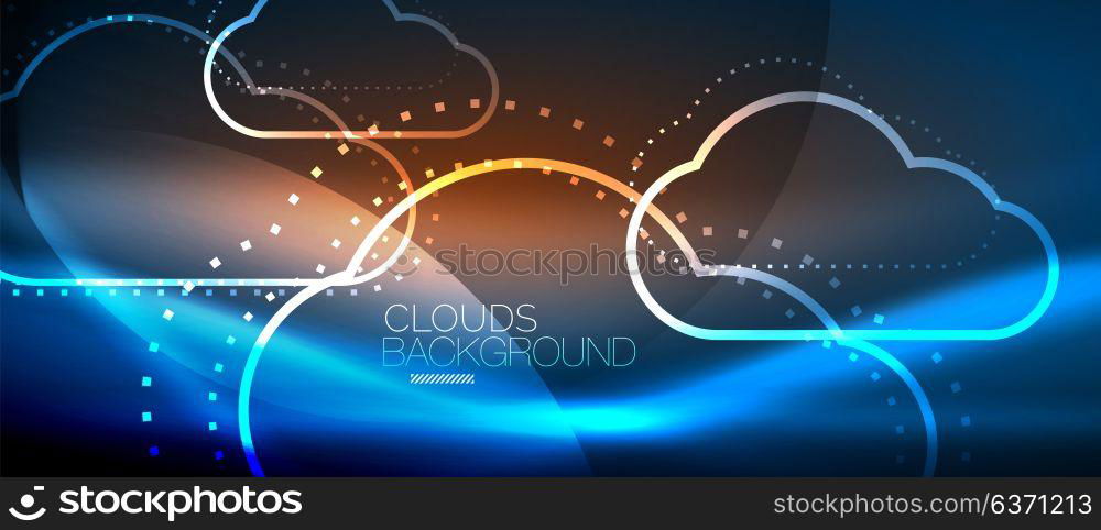 Vector cloud computing, storage concept. Vector blue cloud computing, storage concept, neon digital background