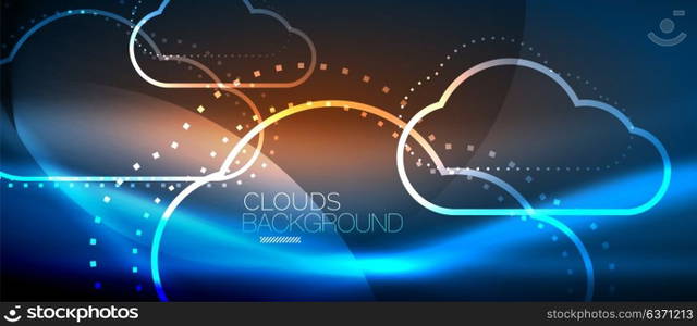 Vector cloud computing, storage concept. Vector blue cloud computing, storage concept, neon digital background