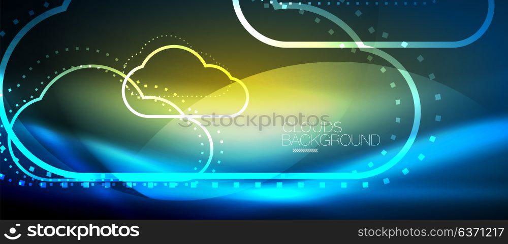 Vector cloud computing, storage concept. Vector blue cloud computing, storage concept, neon digital background