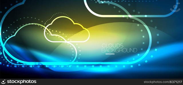 Vector cloud computing, storage concept. Vector blue cloud computing, storage concept, neon digital background