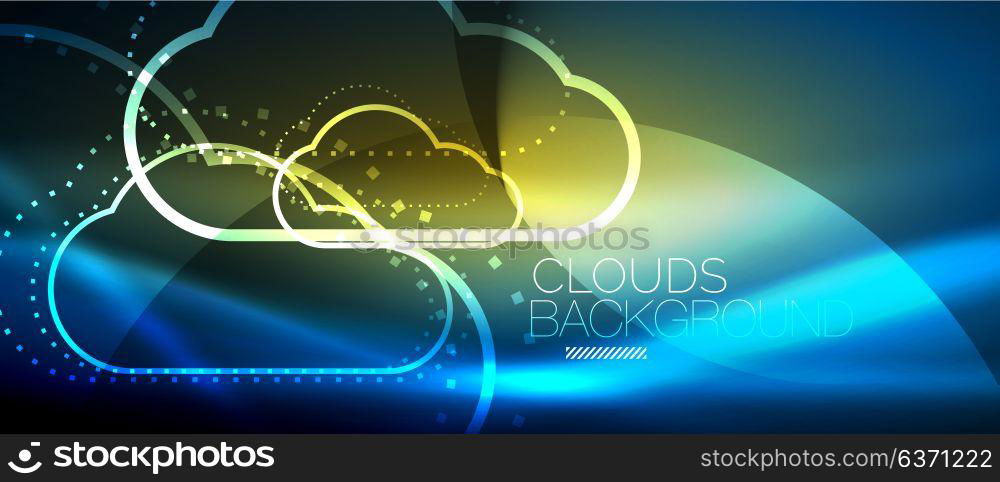 Vector cloud computing, storage concept. Vector blue cloud computing, storage concept, neon digital background