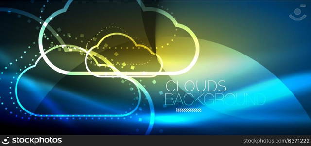 Vector cloud computing, storage concept. Vector blue cloud computing, storage concept, neon digital background