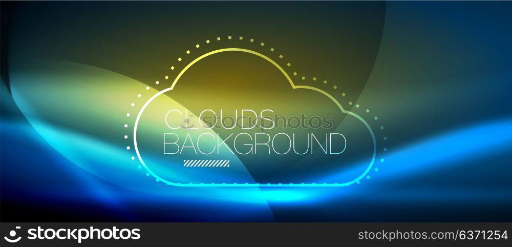 Vector cloud computing, storage concept. Vector blue cloud computing, storage concept, neon digital background