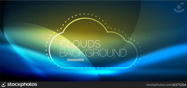 Vector cloud computing, storage concept. Vector blue cloud computing, storage concept, neon digital background