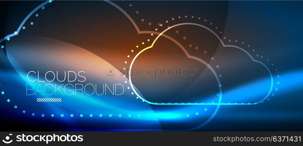 Vector cloud computing, storage concept. Vector blue cloud computing, storage concept, neon digital background