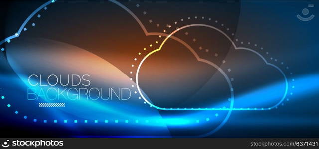 Vector cloud computing, storage concept. Vector blue cloud computing, storage concept, neon digital background