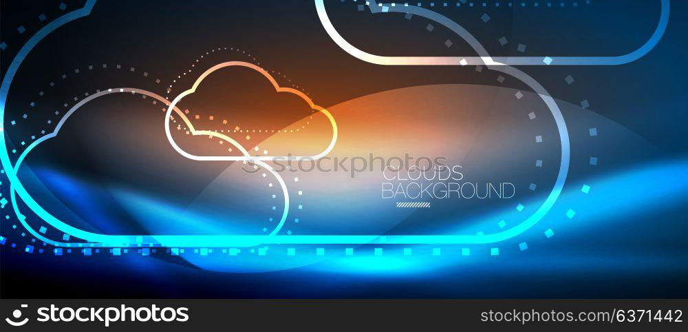 Vector cloud computing, storage concept. Vector blue cloud computing, storage concept, neon digital background