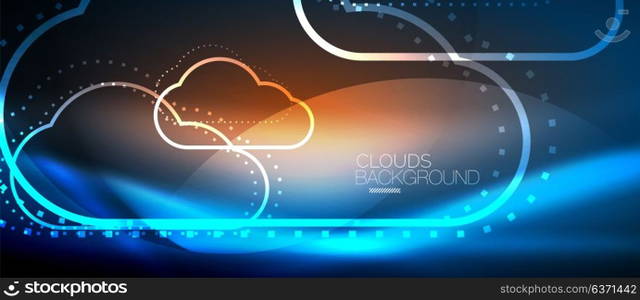 Vector cloud computing, storage concept. Vector blue cloud computing, storage concept, neon digital background