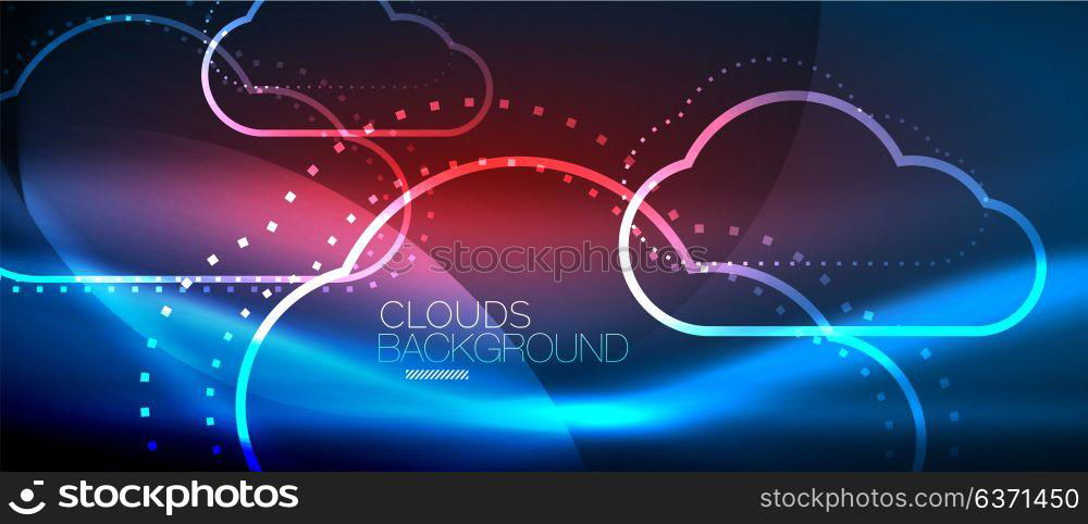 Vector cloud computing, storage concept. Vector blue cloud computing, storage concept, neon digital background