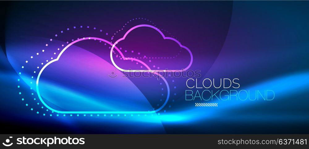 Vector cloud computing, storage concept. Vector blue cloud computing, storage concept, neon digital background