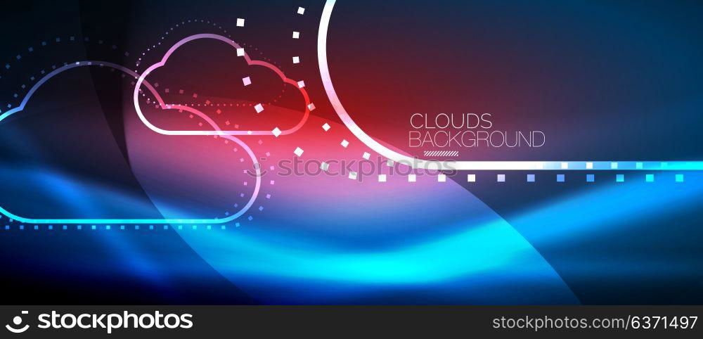 Vector cloud computing, storage concept. Vector blue cloud computing, storage concept, neon digital background