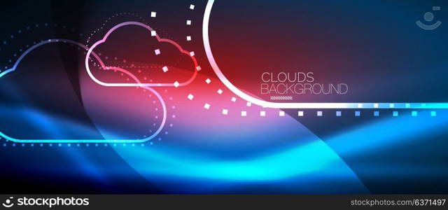 Vector cloud computing, storage concept. Vector blue cloud computing, storage concept, neon digital background