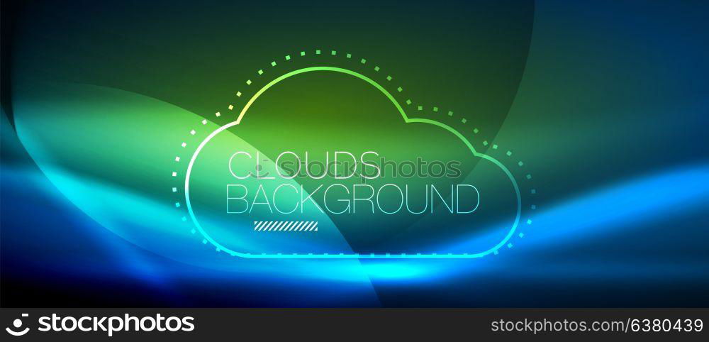 Vector cloud computing, storage concept. Vector blue cloud computing, storage concept, neon digital background
