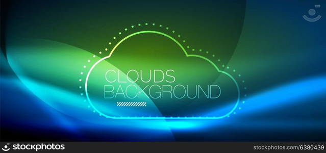 Vector cloud computing, storage concept. Vector blue cloud computing, storage concept, neon digital background