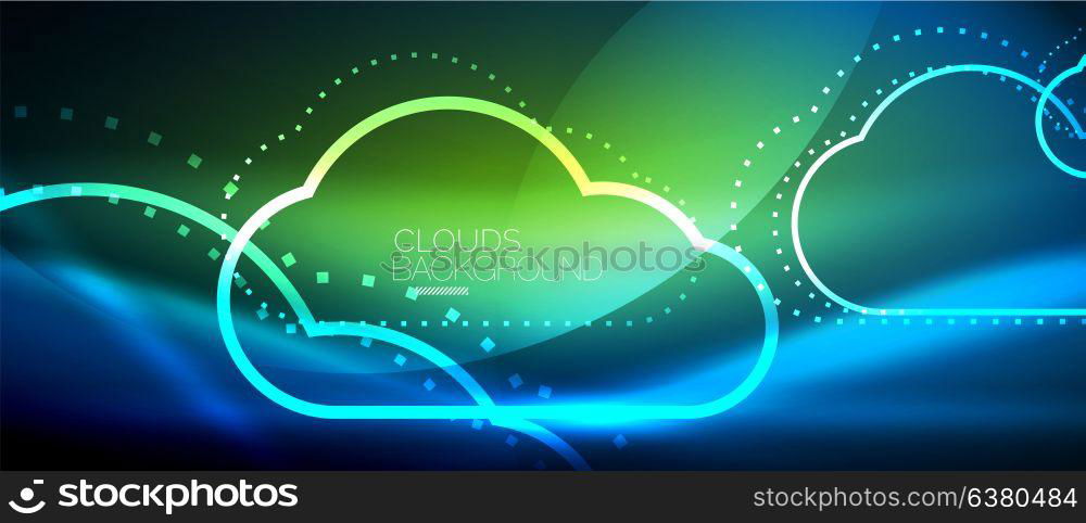 Vector cloud computing, storage concept. Vector blue cloud computing, storage concept, neon digital background