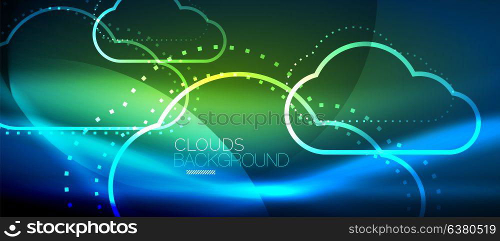 Vector cloud computing, storage concept. Vector blue cloud computing, storage concept, neon digital background