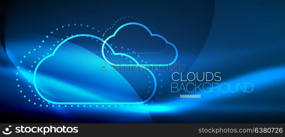 Vector cloud computing, storage concept. Vector blue cloud computing, storage concept, neon digital background