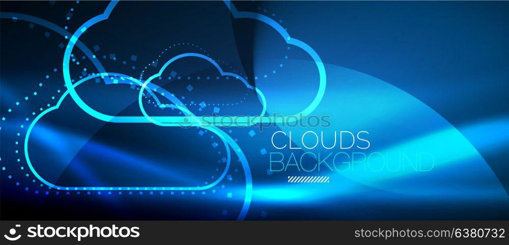 Vector cloud computing, storage concept. Vector blue cloud computing, storage concept, neon digital background