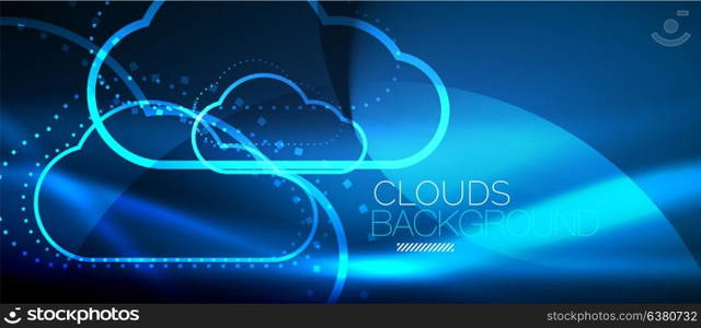 Vector cloud computing, storage concept. Vector blue cloud computing, storage concept, neon digital background