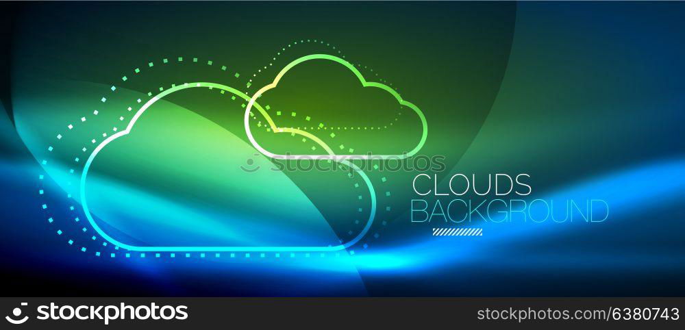 Vector cloud computing, storage concept. Vector blue cloud computing, storage concept, neon digital background