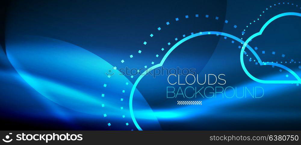 Vector cloud computing, storage concept. Vector blue cloud computing, storage concept, neon digital background