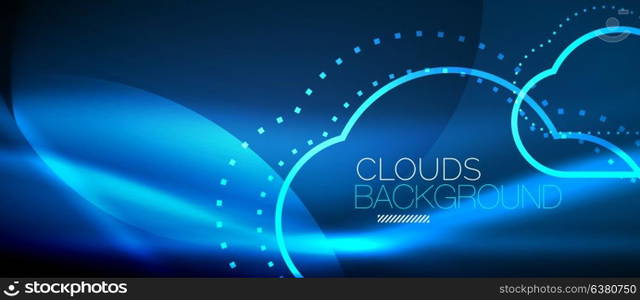 Vector cloud computing, storage concept. Vector blue cloud computing, storage concept, neon digital background