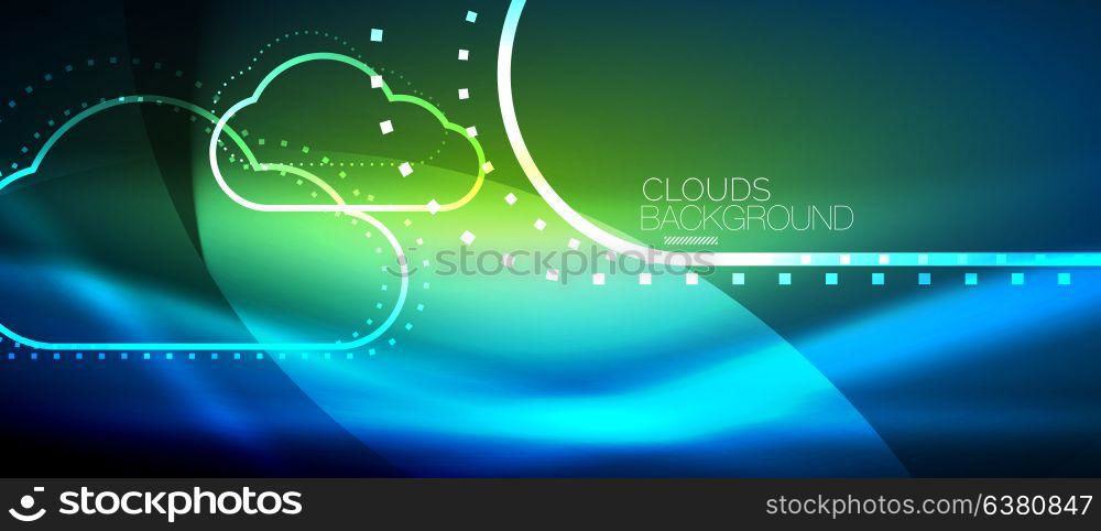 Vector cloud computing, storage concept. Vector blue cloud computing, storage concept, neon digital background