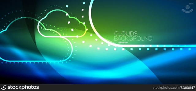 Vector cloud computing, storage concept. Vector blue cloud computing, storage concept, neon digital background
