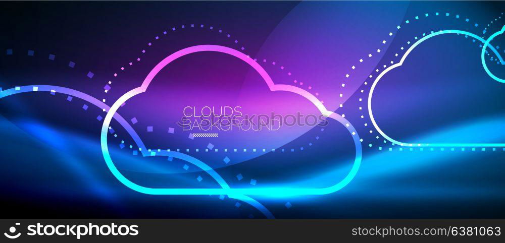 Vector cloud computing, storage concept. Vector blue cloud computing, storage concept, neon digital background