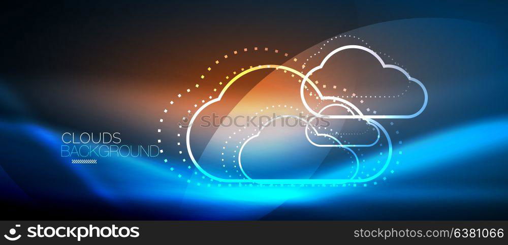 Vector cloud computing, storage concept. Vector blue cloud computing, storage concept, neon digital background