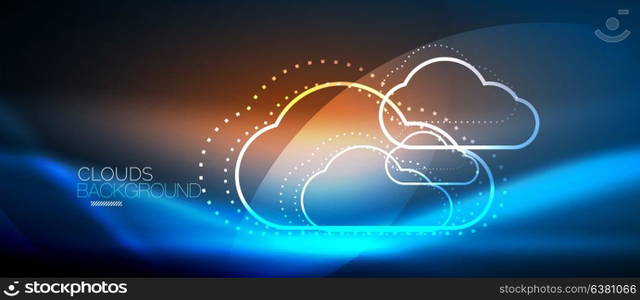 Vector cloud computing, storage concept. Vector blue cloud computing, storage concept, neon digital background