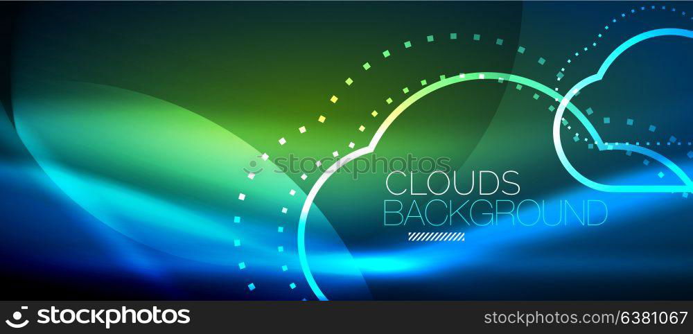 Vector cloud computing, storage concept. Vector blue cloud computing, storage concept, neon digital background