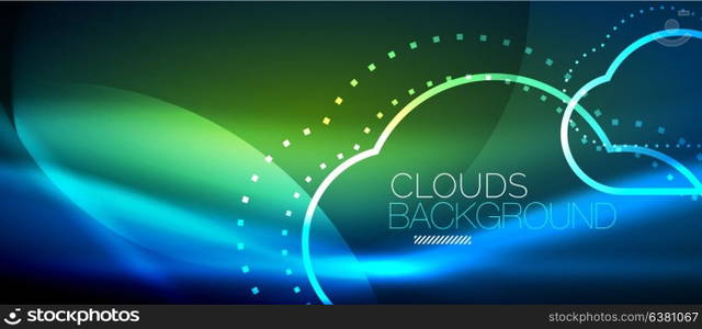 Vector cloud computing, storage concept. Vector blue cloud computing, storage concept, neon digital background