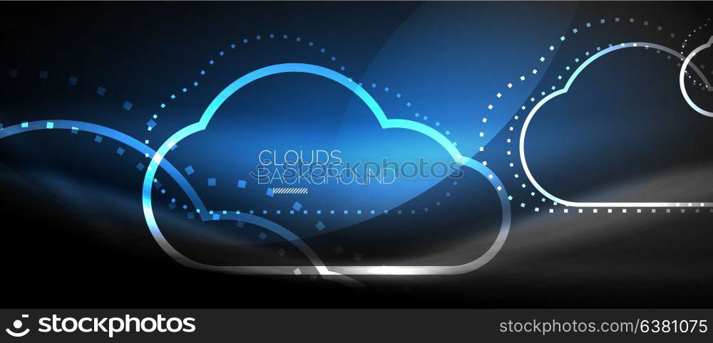 Vector cloud computing, storage concept. Vector blue cloud computing, storage concept, neon digital background