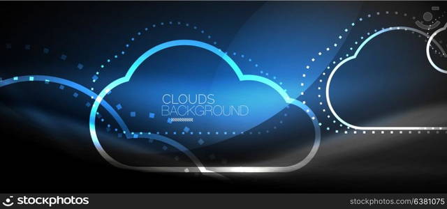 Vector cloud computing, storage concept. Vector blue cloud computing, storage concept, neon digital background