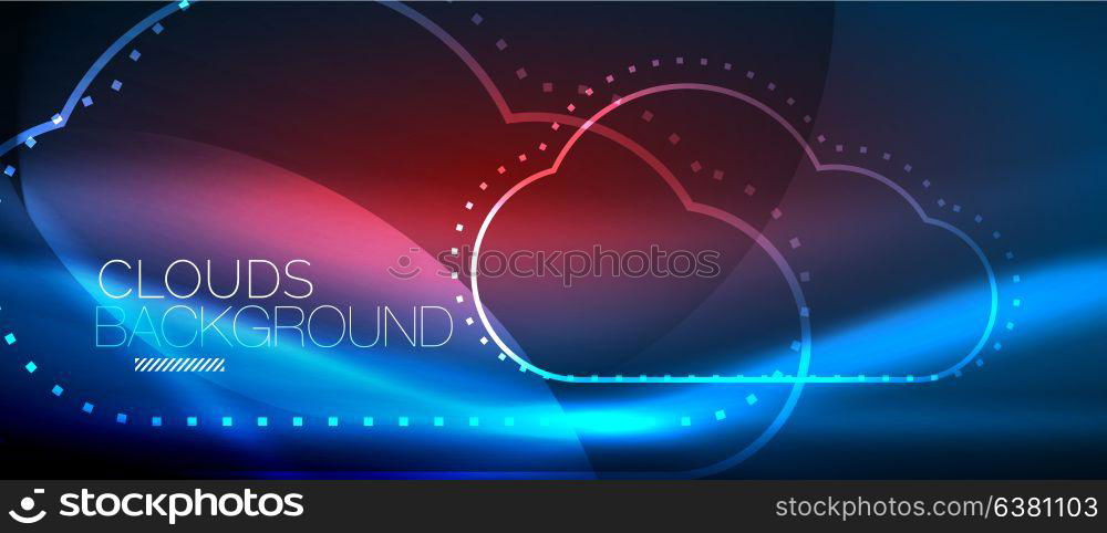 Vector cloud computing, storage concept. Vector blue cloud computing, storage concept, neon digital background