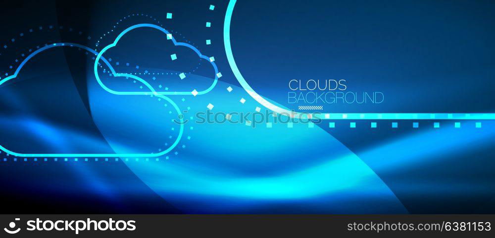 Vector cloud computing, storage concept. Vector blue cloud computing, storage concept, neon digital background