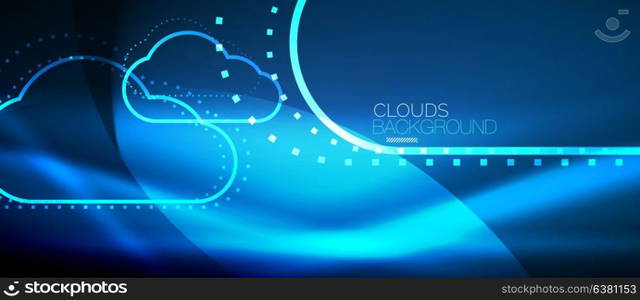 Vector cloud computing, storage concept. Vector blue cloud computing, storage concept, neon digital background